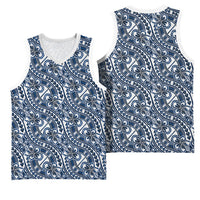 Hibiscus Bloom Island Tribal Waves Basketball Jersey Blue Polynesian Pattern
