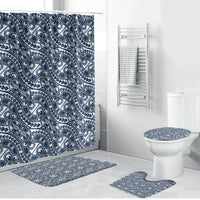 Hibiscus Bloom Island Tribal Waves Bathroom Set Blue Polynesian Pattern