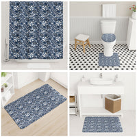 Hibiscus Bloom Island Tribal Waves Bathroom Set Blue Polynesian Pattern