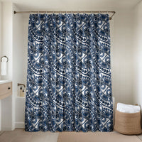 Hibiscus Bloom Island Tribal Waves Bathroom Set Blue Polynesian Pattern