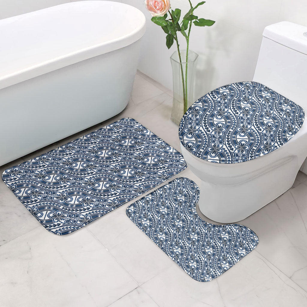 Hibiscus Bloom Island Tribal Waves Bathroom Set Blue Polynesian Pattern