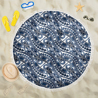 Hibiscus Bloom Island Tribal Waves Beach Blanket Blue Polynesian Pattern