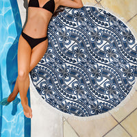 Hibiscus Bloom Island Tribal Waves Beach Blanket Blue Polynesian Pattern