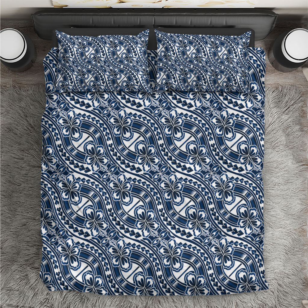 Hibiscus Bloom Island Tribal Waves Bedding Set Blue Polynesian Pattern