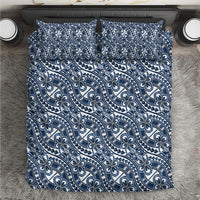 Hibiscus Bloom Island Tribal Waves Bedding Set Blue Polynesian Pattern