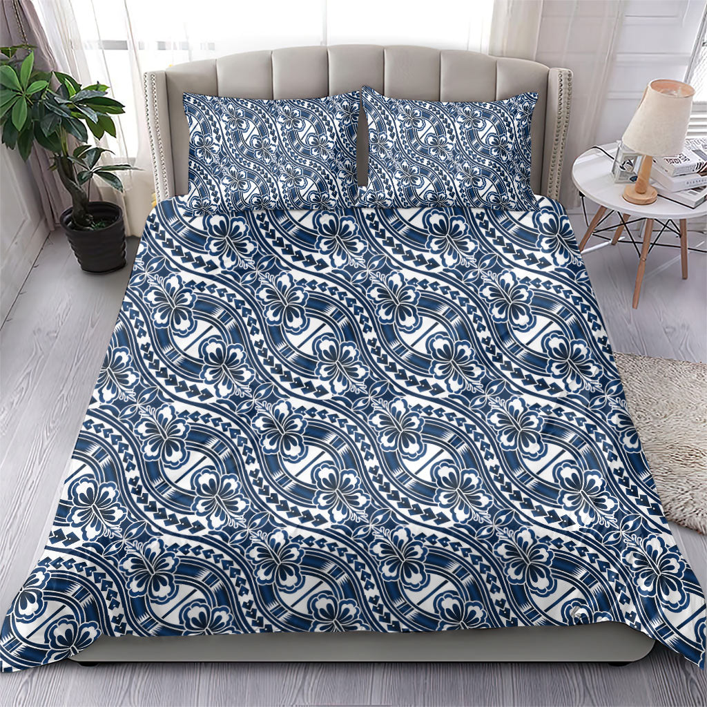 Hibiscus Bloom Island Tribal Waves Bedding Set Blue Polynesian Pattern