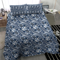 Hibiscus Bloom Island Tribal Waves Bedding Set Blue Polynesian Pattern