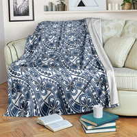 Hibiscus Bloom Island Tribal Waves Blanket Blue Polynesian Pattern