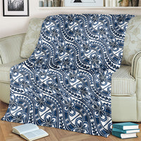 Hibiscus Bloom Island Tribal Waves Blanket Blue Polynesian Pattern