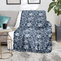 Hibiscus Bloom Island Tribal Waves Blanket Blue Polynesian Pattern