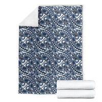 Hibiscus Bloom Island Tribal Waves Blanket Blue Polynesian Pattern