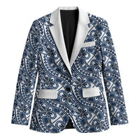 Hibiscus Bloom Island Tribal Waves Blazer Blue Polynesian Pattern