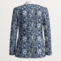 Hibiscus Bloom Island Tribal Waves Blazer Blue Polynesian Pattern