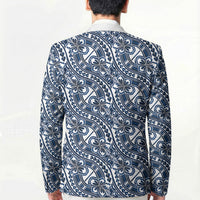 Hibiscus Bloom Island Tribal Waves Blazer Blue Polynesian Pattern