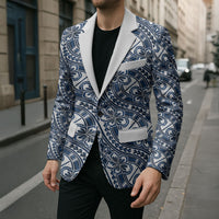 Hibiscus Bloom Island Tribal Waves Blazer Blue Polynesian Pattern