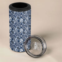 Hibiscus Bloom Island Tribal Waves 4 in 1 Can Cooler Tumbler Blue Polynesian Pattern