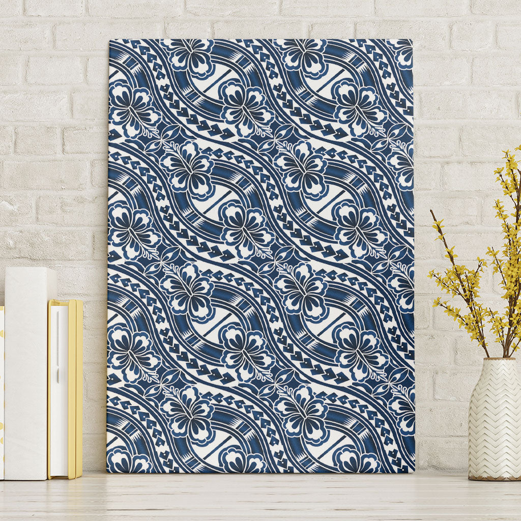 Hibiscus Bloom Island Tribal Waves Canvas Wall Art Blue Polynesian Pattern LT01 Without Frame Blue - Polynesian Pride