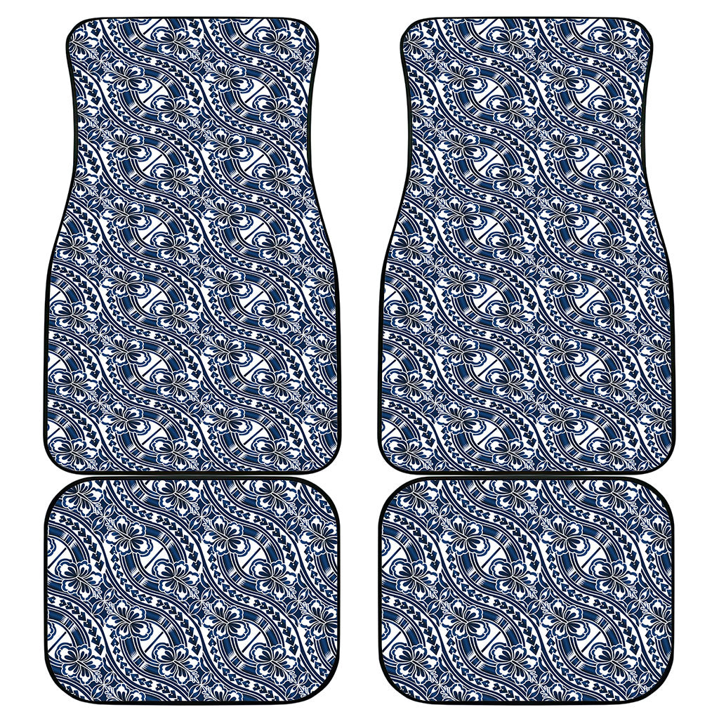 Hibiscus Bloom Island Tribal Waves Car Mats Blue Polynesian Pattern