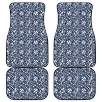 Hibiscus Bloom Island Tribal Waves Car Mats Blue Polynesian Pattern