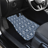 Hibiscus Bloom Island Tribal Waves Car Mats Blue Polynesian Pattern
