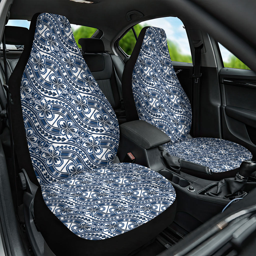 Hibiscus Bloom Island Tribal Waves Car Seat Cover Blue Polynesian Pattern
