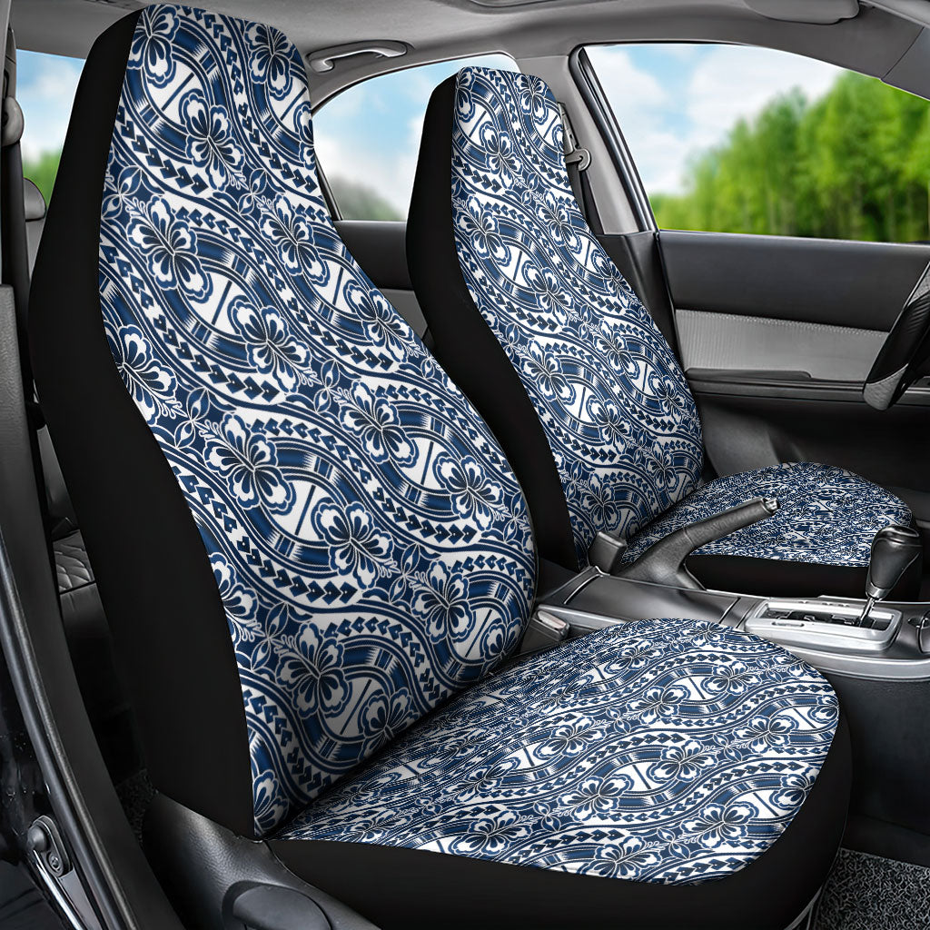 Hibiscus Bloom Island Tribal Waves Car Seat Cover Blue Polynesian Pattern