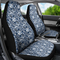Hibiscus Bloom Island Tribal Waves Car Seat Cover Blue Polynesian Pattern