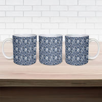 Hibiscus Bloom Island Tribal Waves Ceramic Mug Blue Polynesian Pattern