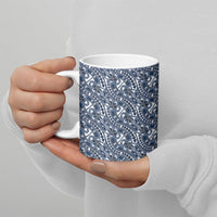 Hibiscus Bloom Island Tribal Waves Ceramic Mug Blue Polynesian Pattern