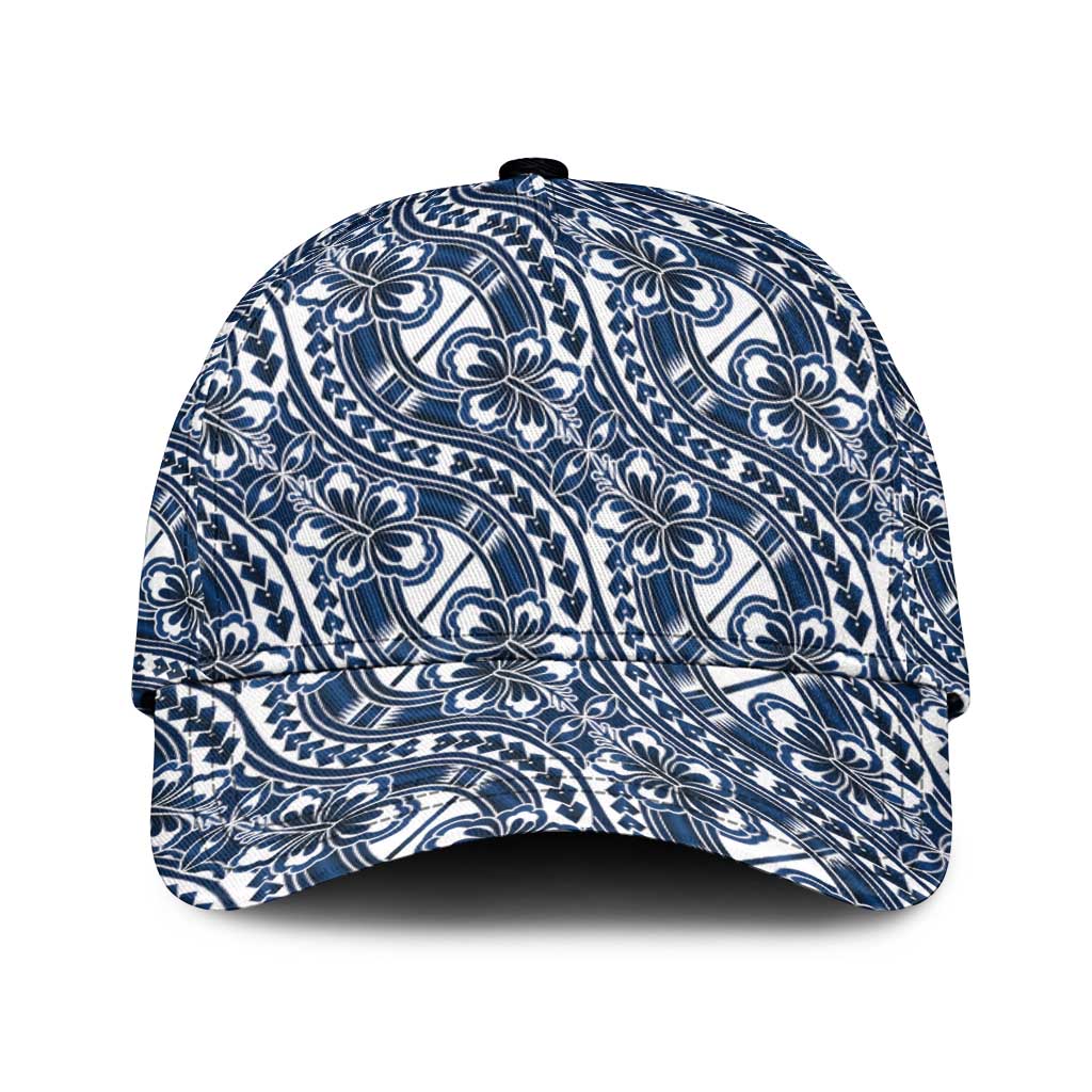 Hibiscus Bloom Island Tribal Waves Classic Cap Blue Polynesian Pattern