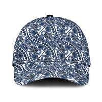Hibiscus Bloom Island Tribal Waves Classic Cap Blue Polynesian Pattern