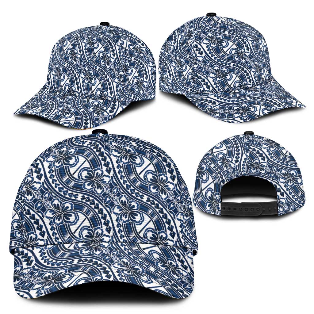 Hibiscus Bloom Island Tribal Waves Classic Cap Blue Polynesian Pattern