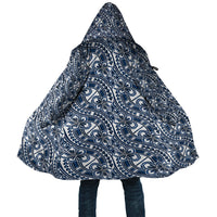 Hibiscus Bloom Island Tribal Waves Cloak Blue Polynesian Pattern
