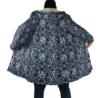 Hibiscus Bloom Island Tribal Waves Cloak Blue Polynesian Pattern