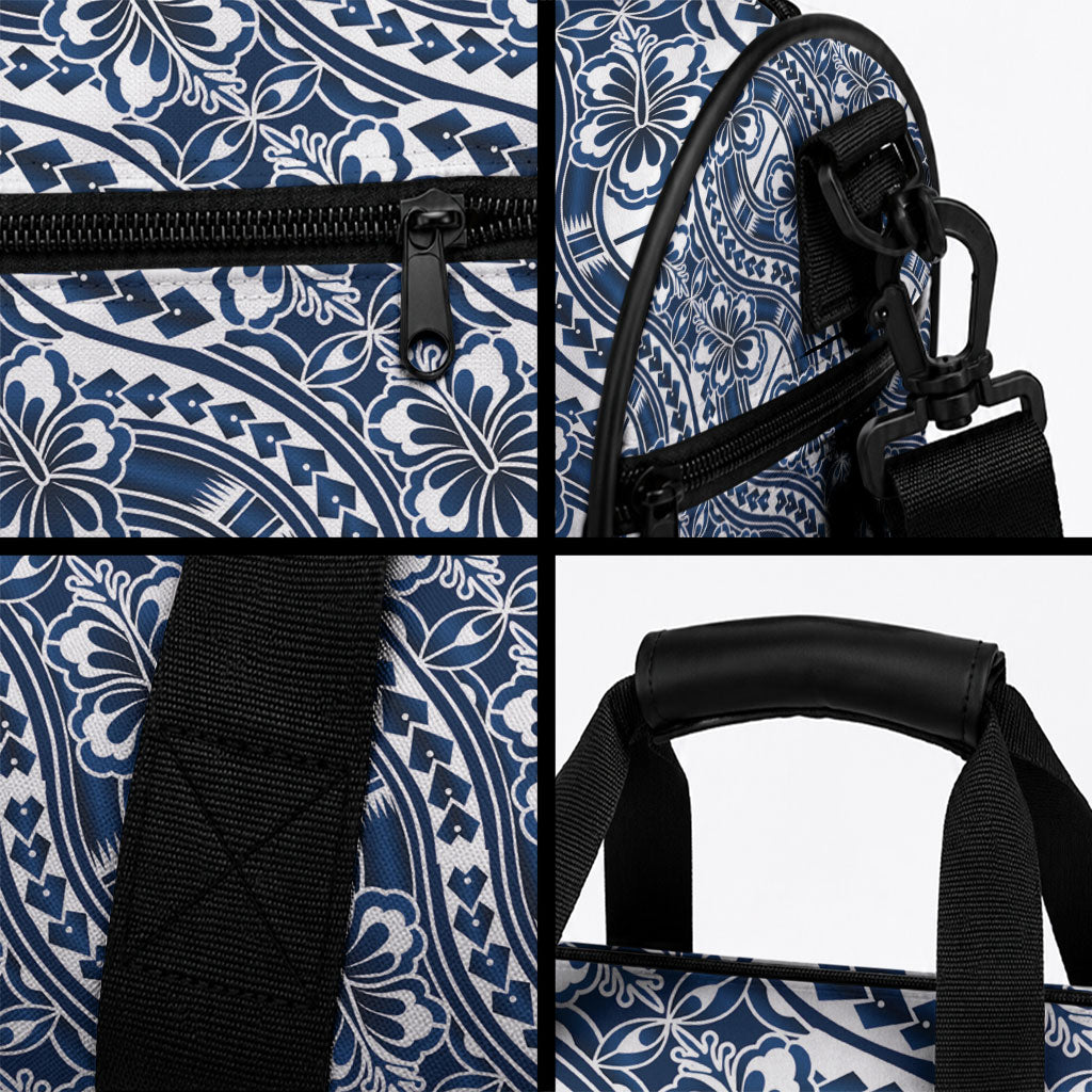 Hibiscus Bloom Island Tribal Waves Duffle Bag Blue Polynesian Pattern