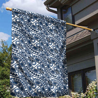Hibiscus Bloom Island Tribal Waves Garden Flag Blue Polynesian Pattern