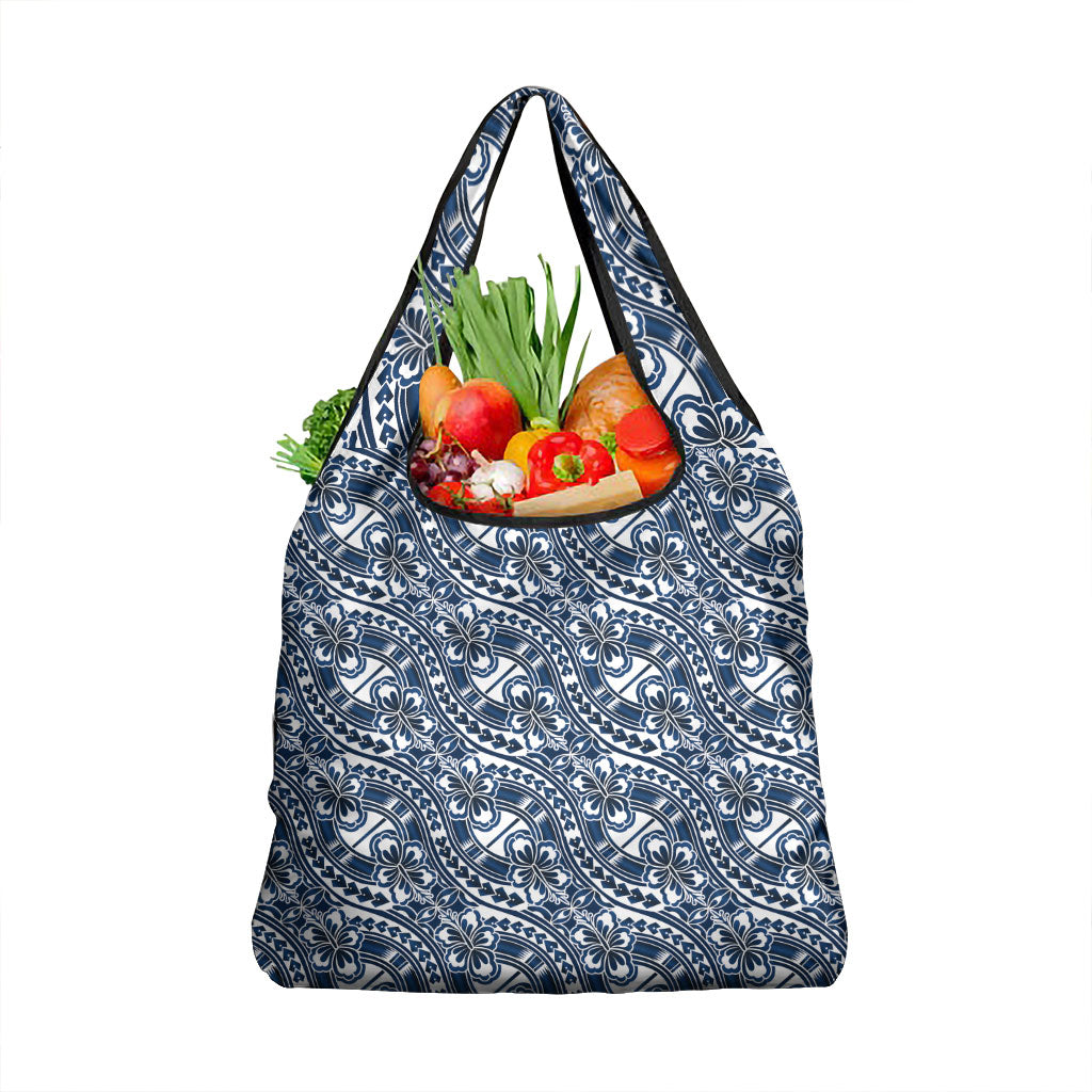 Hibiscus Bloom Island Tribal Waves Grocery Bag Blue Polynesian Pattern LT01 1-pack One Size Blue - Polynesian Pride