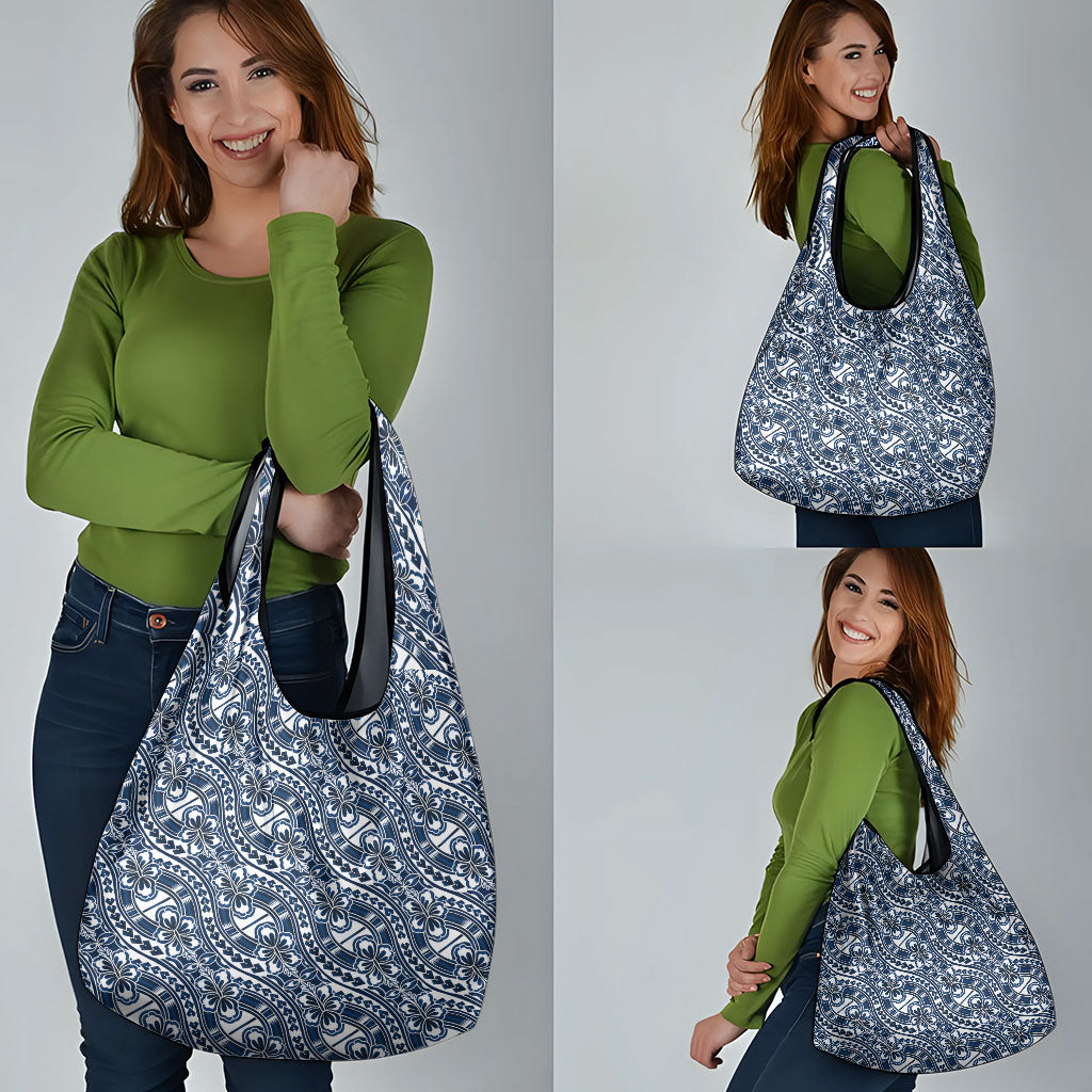 Hibiscus Bloom Island Tribal Waves Grocery Bag Blue Polynesian Pattern LT01 - Polynesian Pride