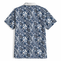 Hibiscus Bloom Island Tribal Waves Hawaiian Shirt Blue Polynesian Pattern