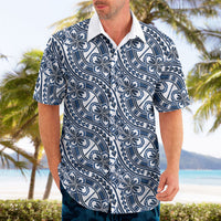 Hibiscus Bloom Island Tribal Waves Hawaiian Shirt Blue Polynesian Pattern