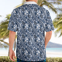 Hibiscus Bloom Island Tribal Waves Hawaiian Shirt Blue Polynesian Pattern