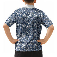 Hibiscus Bloom Island Tribal Waves Hawaiian Shirt Blue Polynesian Pattern