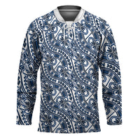 Hibiscus Bloom Island Tribal Waves Hockey Jersey Blue Polynesian Pattern