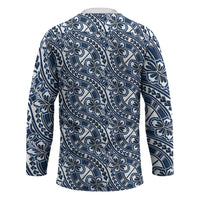 Hibiscus Bloom Island Tribal Waves Hockey Jersey Blue Polynesian Pattern