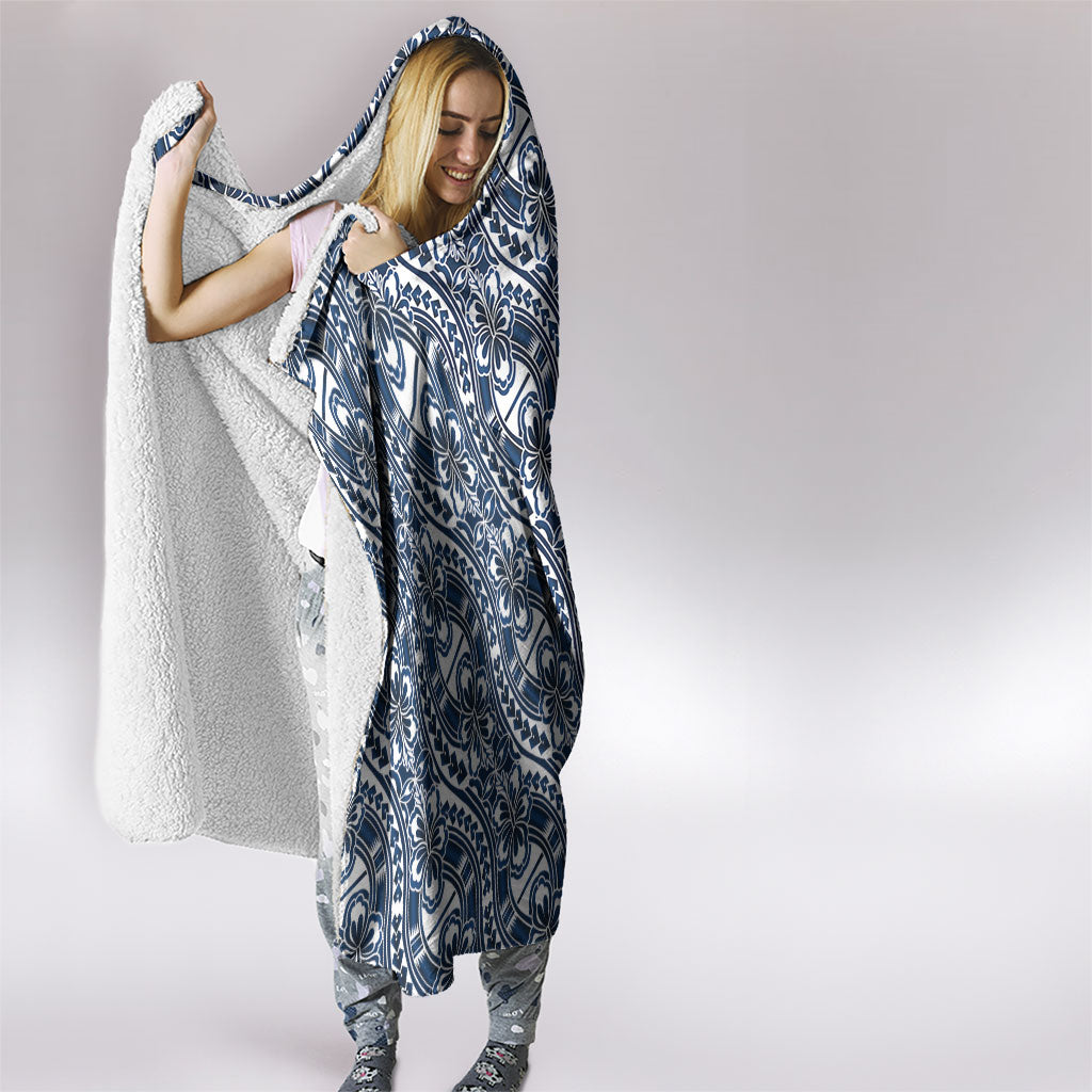 Hibiscus Bloom Island Tribal Waves Hooded Blanket Blue Polynesian Pattern LT01 - Polynesian Pride