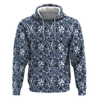 Hibiscus Bloom Island Tribal Waves Hoodie Blue Polynesian Pattern