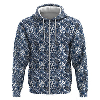 Hibiscus Bloom Island Tribal Waves Hoodie Blue Polynesian Pattern