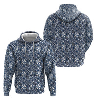 Hibiscus Bloom Island Tribal Waves Hoodie Blue Polynesian Pattern