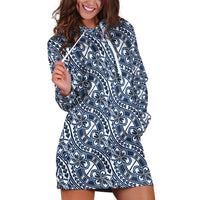 Hibiscus Bloom Island Tribal Waves Hoodie Dress Blue Polynesian Pattern
