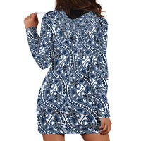 Hibiscus Bloom Island Tribal Waves Hoodie Dress Blue Polynesian Pattern